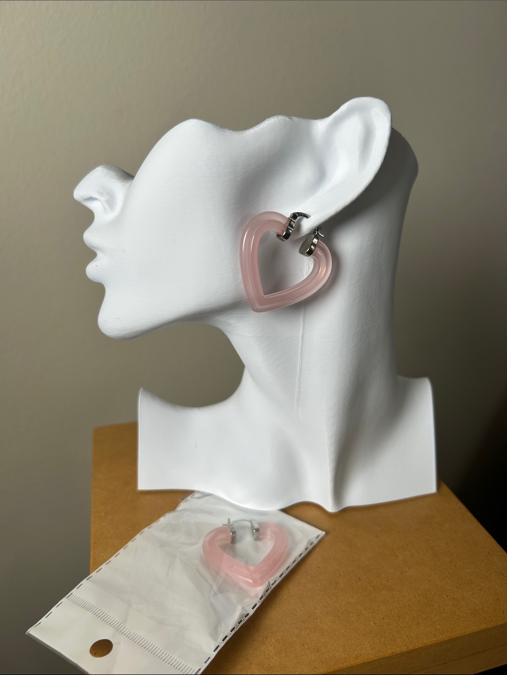 Pink Heart Hoop Earrings (NWOT)